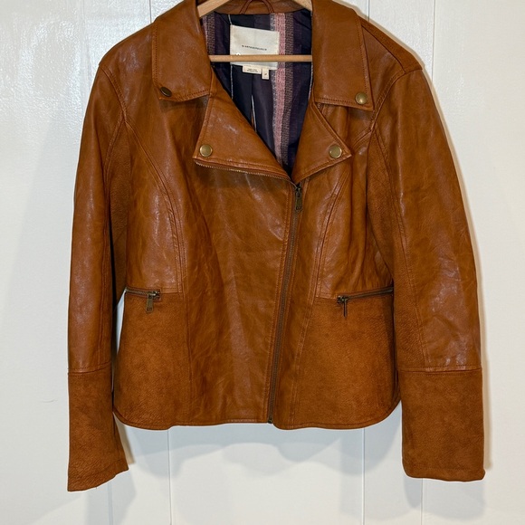 Anthropology Faux Brown Petite Large Leather and Suede Jacket - Picture 3 of 11